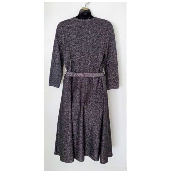 Talbots Wool Blend Black Silver Metallic Faux Wrap A-line Dress Sz M HolidayCore - Picture 3 of 9